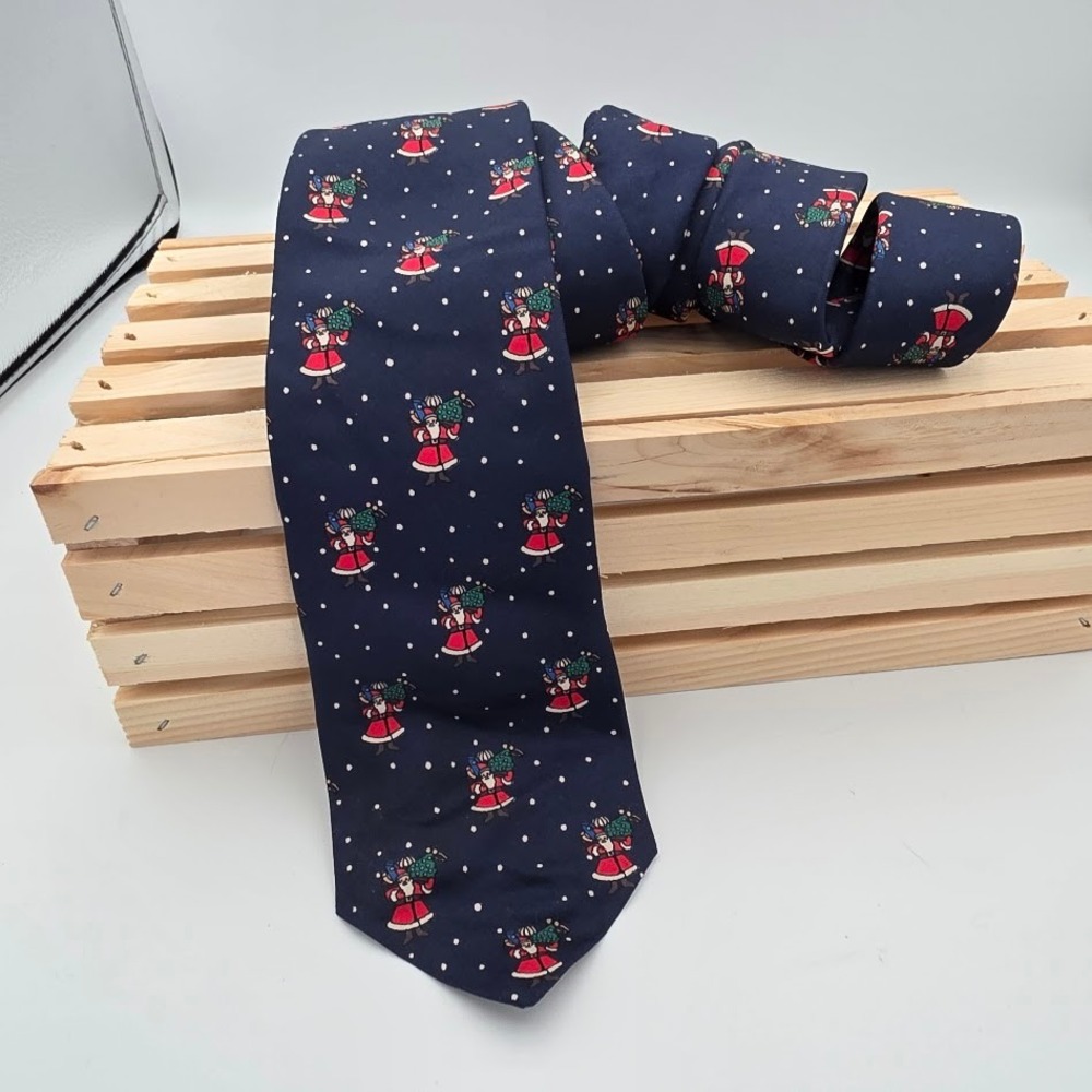 Brooks Brothers Makers Mens Silk Christmas Tie Navy Santa Claus Holiday USA Made